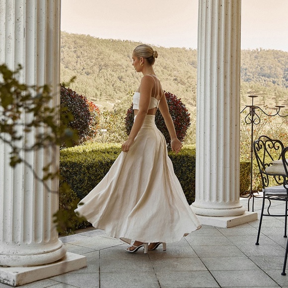 Free People X Dissh AISLE PEARL LINEN LONG SKIRT - Picture 2 of 12